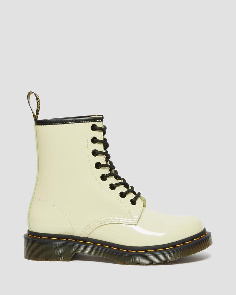 Cream Women's Dr Martens 1460 Patent Leather Lace Up Boots | CA 192EBC